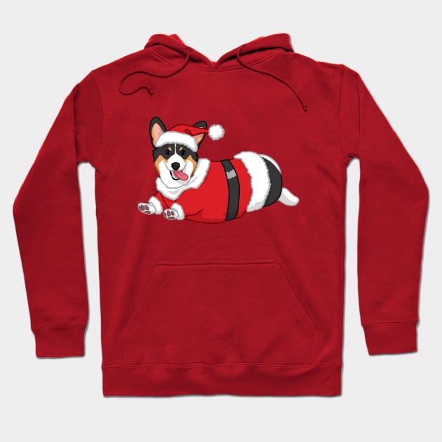 Cute Tricolor Corgi in Santa Christmas Costume Hoodie by csforest